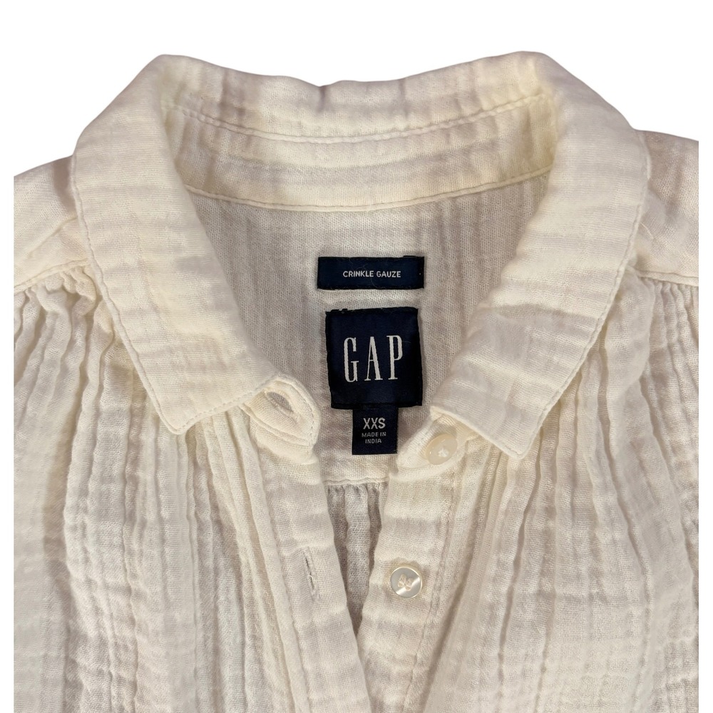 Gap Womens Crinkle Gauze Short Sleeve Button Down Shirt Off White XXS 549360-01